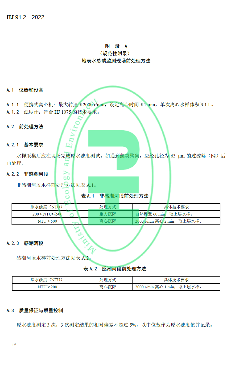 地表水環(huán)境質(zhì)量技術(shù)規范附錄A